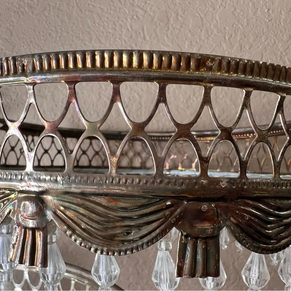 Vintage 1990s Davco Silver-Plated Three-Tier Beaded Cake Stand